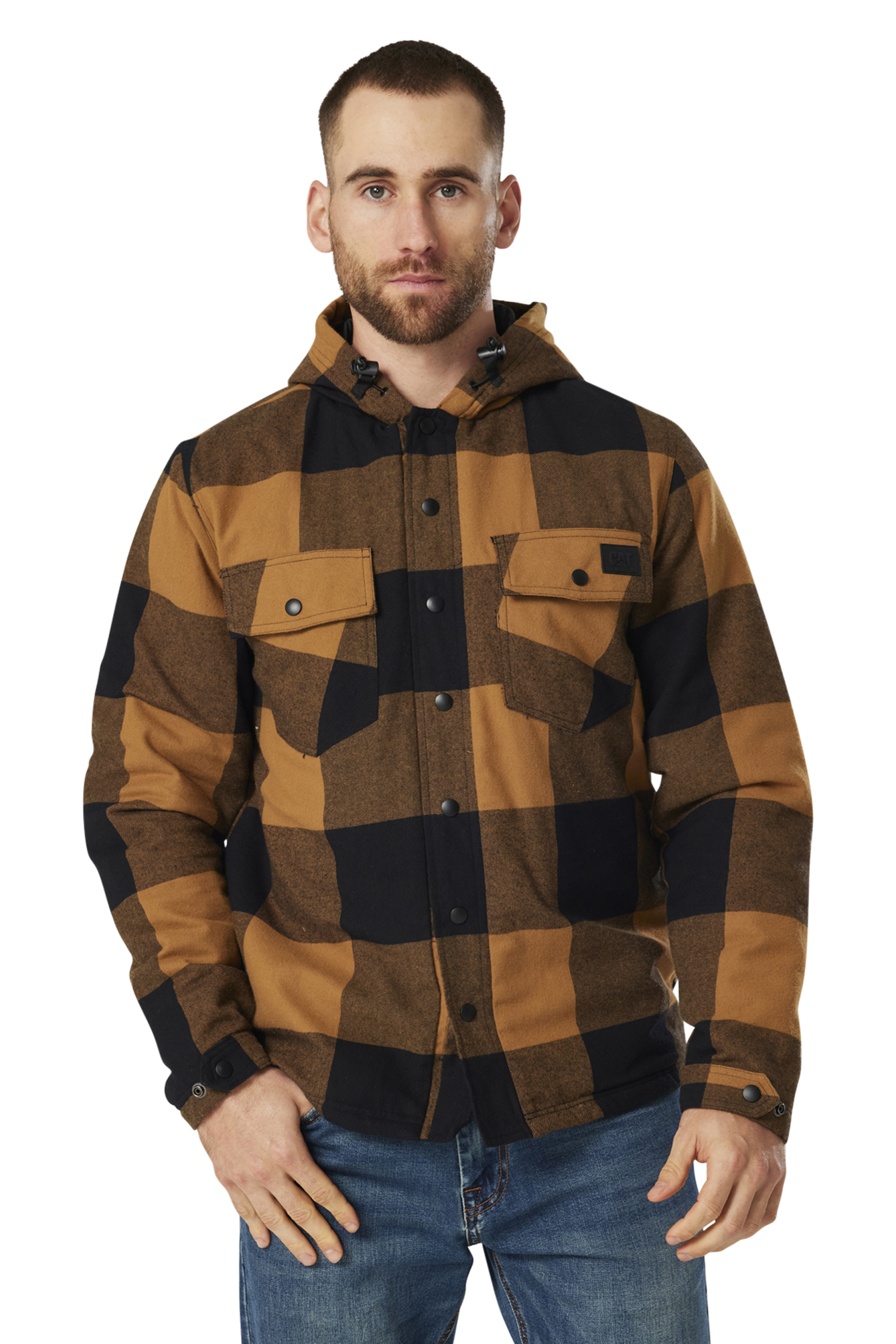 FLANNEL SNAP FRONT LIGHTWEIGHT INSULATED HOODED JACKET Pitch Black ...